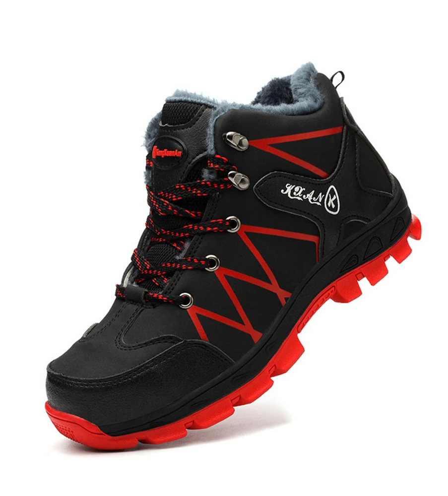 

Hot Sale Winter Men's Work Boots Outdoor Warm Waterproof Non-slip Ankle Snow Boot Thick Plush Rubber Safety Shoes