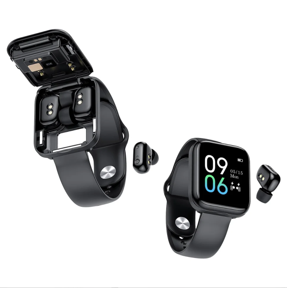 

2021 smart watch with earbuds waterproof watch earphone 2 in 1 sport wireless headset portable