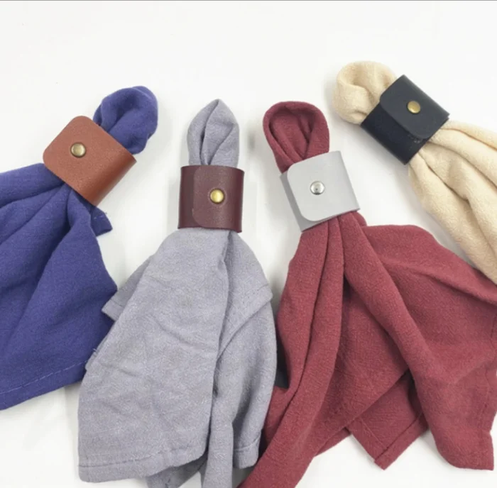 

Factory Custom Logo Napkin Rings Leather Towel Napkin Stand Ring Holder, Brown,black,blue, pink, red,army green