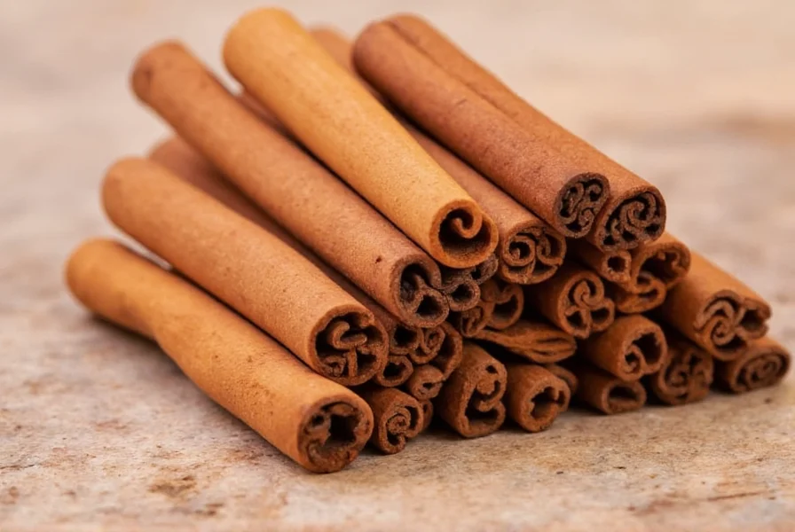 Close-up comparison of Ceylon cinnamon quills showing multiple thin layers versus cassia's single thick layer