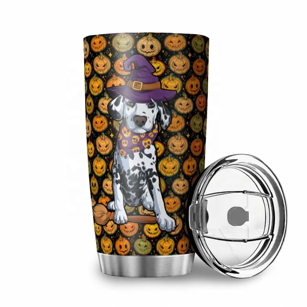 

2021 New Customizable Personalized Unique Design Dalmatians Halloween Broom Witch Hat Car Cup Style Ceramic Cups