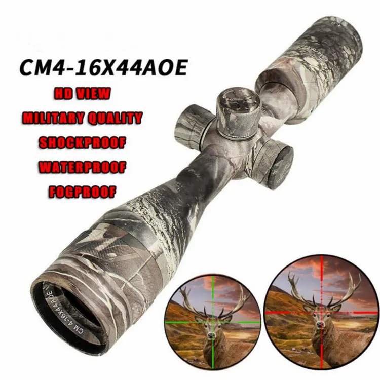 

New Product CM4-16x44AOE Tactical Rifle Sight Air Rifle Sniper Mirror Camouflage Hunting Mirror Red Dot Sniper Rifle Scope, Black