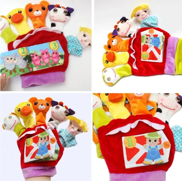 Baby Toys 0-12 Months Cartoon Animal Finger Puppet Cloth Book Loud ...