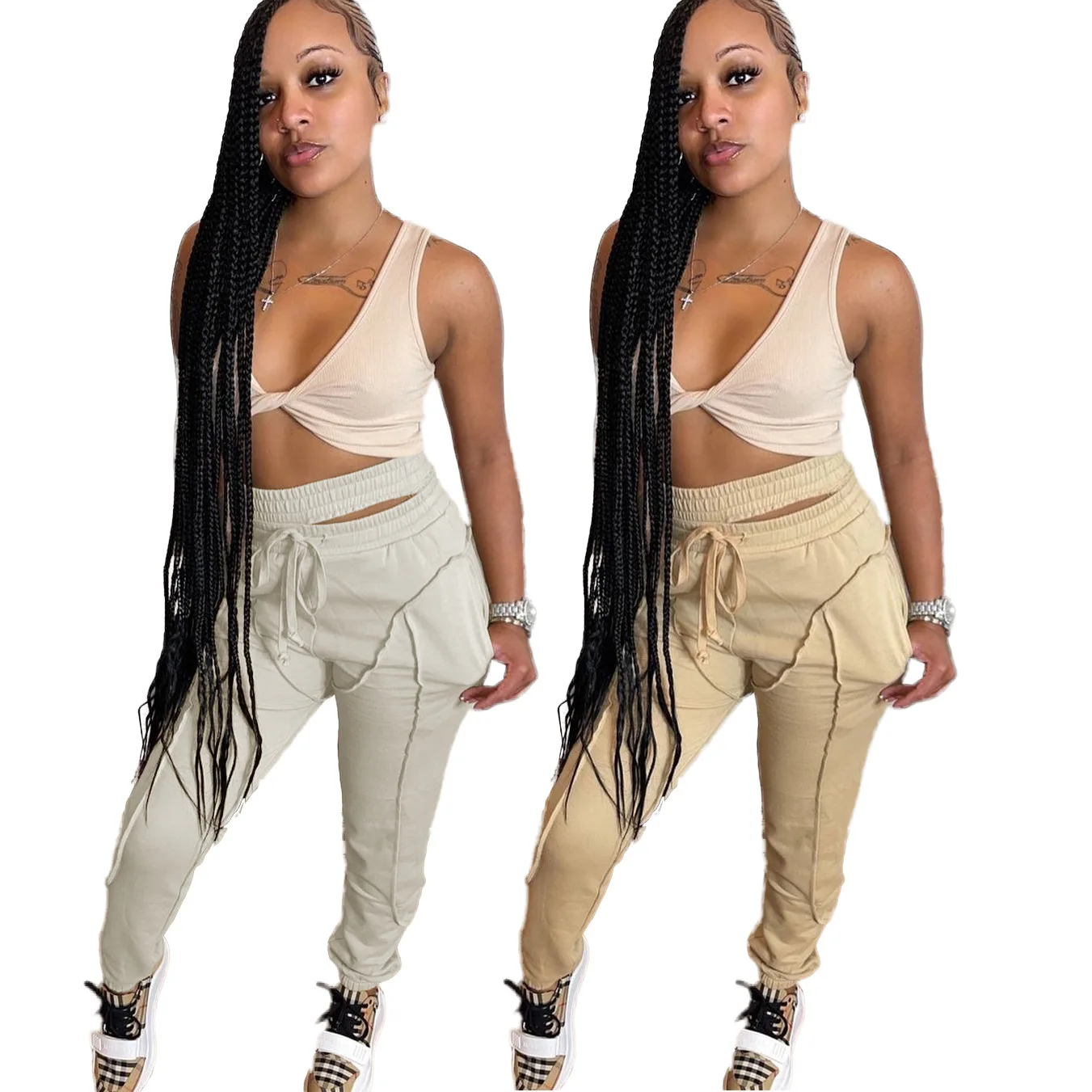 

2022 New Spring Thick Fleece Sweatpants High Waist Cargo Trousers Irregular Suture Drawstring Jogger Pants, Pirture