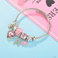 

Modalen New Design Pink Crystal Stainless Cute Letter Initial Bangle Charm Bracelet