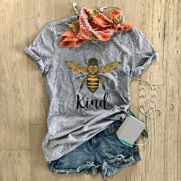 

Women Bee Kind T-shirt Aesthetics Graphic Short Sleeve Cotton Polyester T Shirts Female Camisetas Verano Mujer 2021
