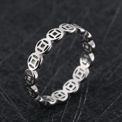 

European and American Creative Titanium Steel Hollow Copper Coin Ring Stainless Steel Women's Rose Gold Plated Ring