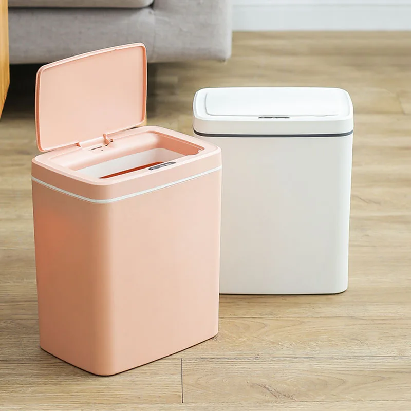 

14L 16L Wholesale Touch-Free ABS kitchen automatic garbage rubbish home waste bin Battery models smart sensor trash can, White, blue, pink optional