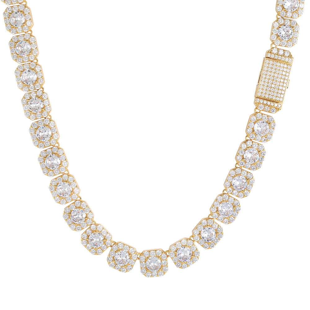 Hip Hop 10mm Shiny Jewelry Big Diamond Cubic Zirconia Clustered Tennis Chain  18K Gold Women Men Choker Necklaces