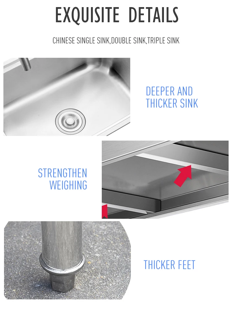 Stainless Steel Commercial Industrial One Compartment Sinks Table With Board Restaurant Kitchen