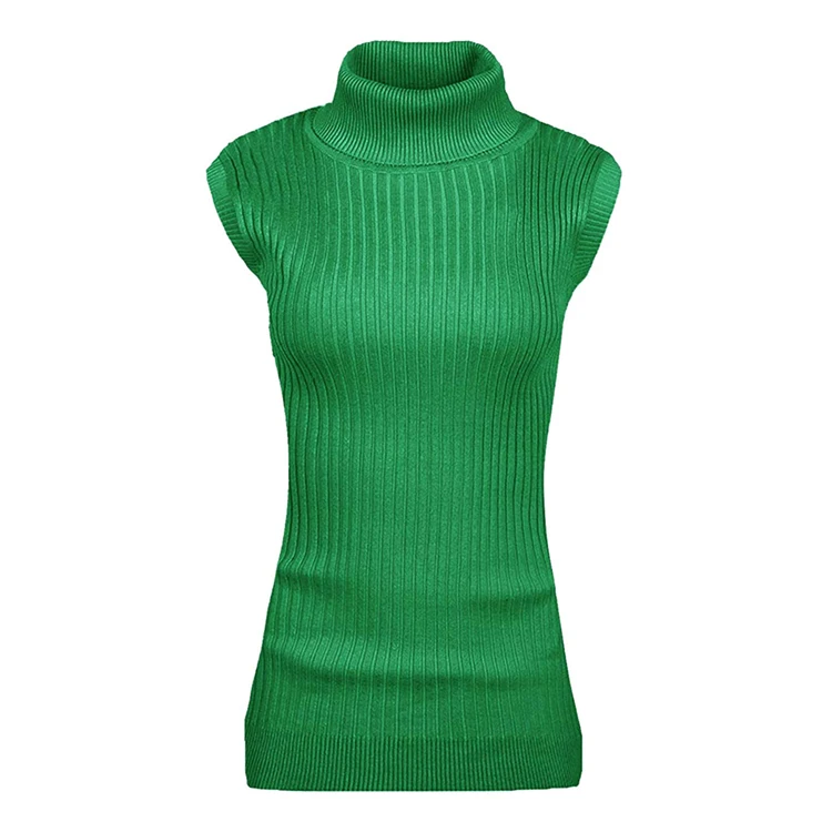 

Ladies Fashion Sleeveless Turtleneck Warm Slim Sweater Knitted Ribbed Round Neck Top Pullover