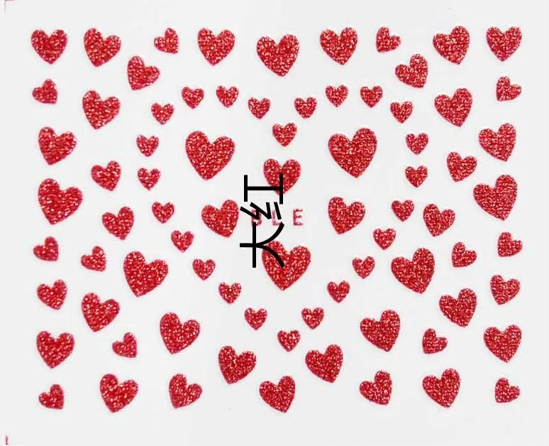 

3D adhesive nail stickers ai heart green onion powder multicolor series small sheets nail stickers nail art accessories