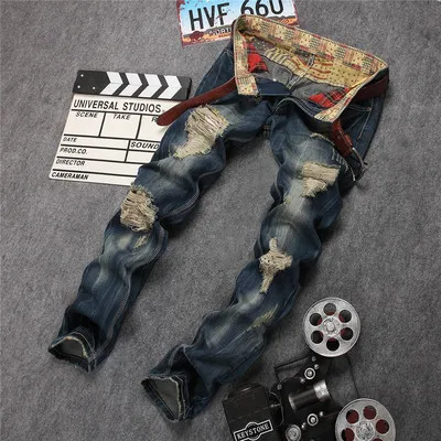 

Fashion Jeans Men Zipper Fly Straight Ripped Mens Jeans High Quality Denim Pants Long Trousers Men Distressed Denim Jeans