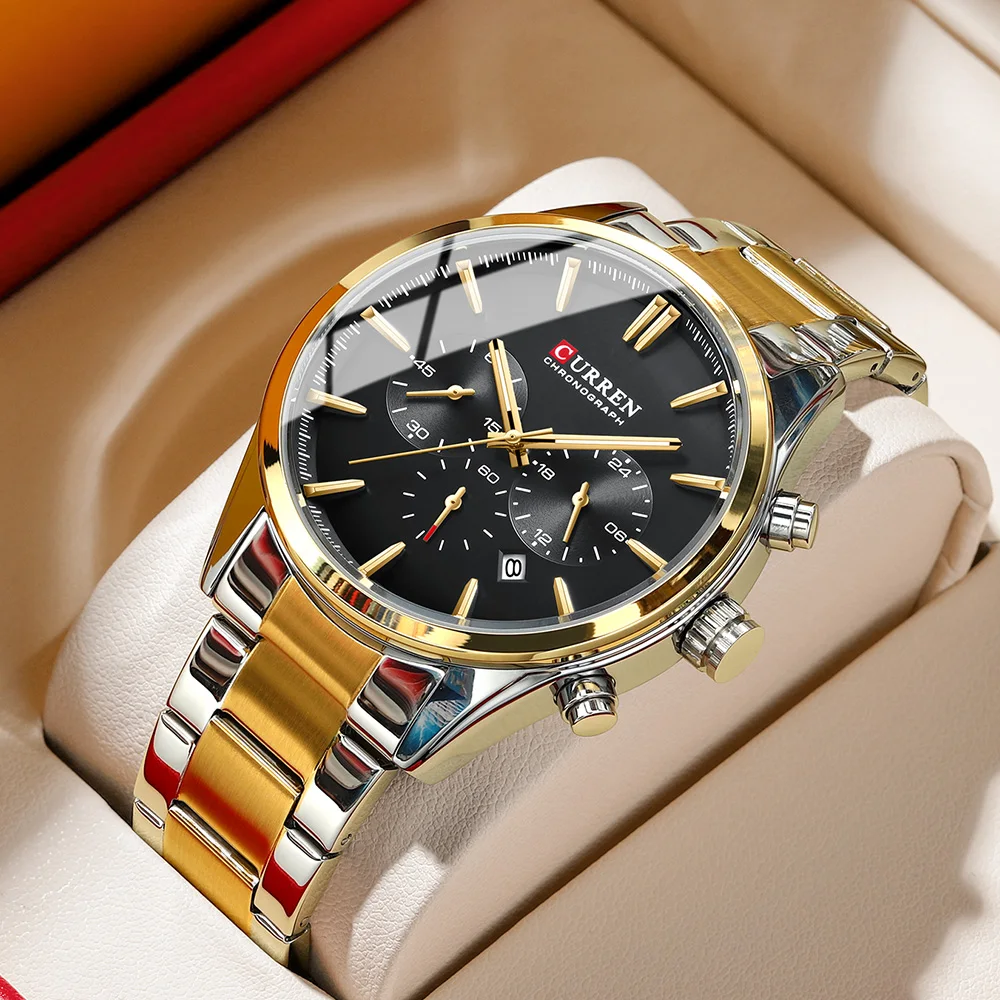 CURREN 8446 Men Luxury Quartz Chronograph Watch New Stainless Steel Waterproof Sport Male Clock Pointer Business 22mm