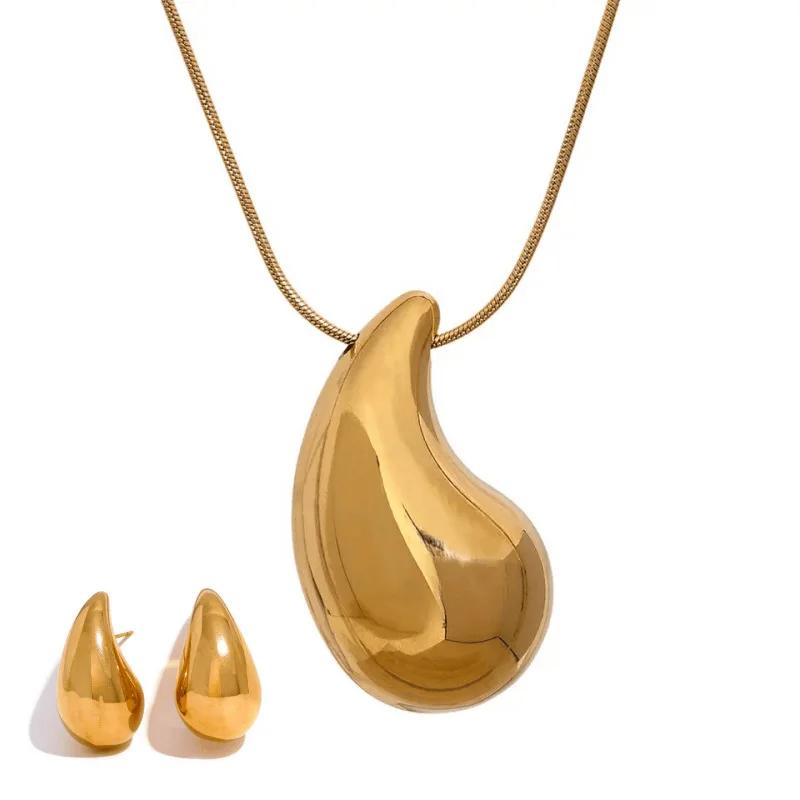 

ERESI Tarnish Free Jewelry 18K Gold Plated Big Tear Drop Necklace Stainless Steel Chunky Water drop Pendant Necklace