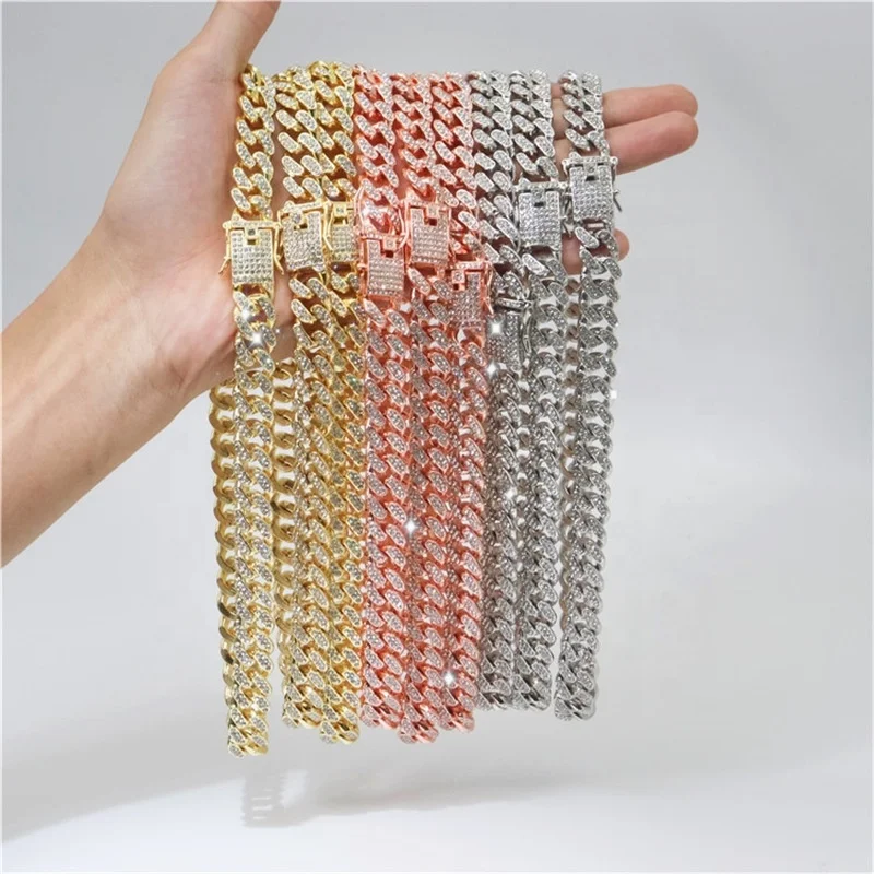 

2022 Wholesale Fashion Women Men Diamond Choker Hip Hop Plated 18K Gold Iced Out Cuban Link Chain Necklace Jewelry