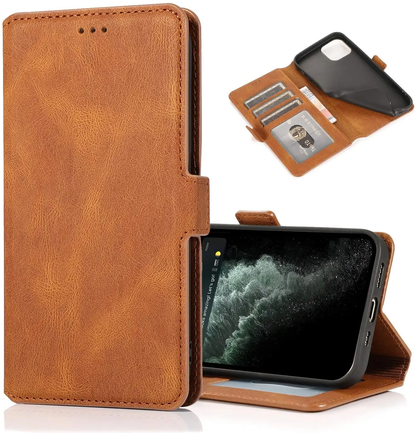 

Case for iPhone 12/12 Pro 5G 2020, Premium PU Leather Wallet Case [3 Card Slots] Folio Flip Cover [Stand Function] Shockproof
