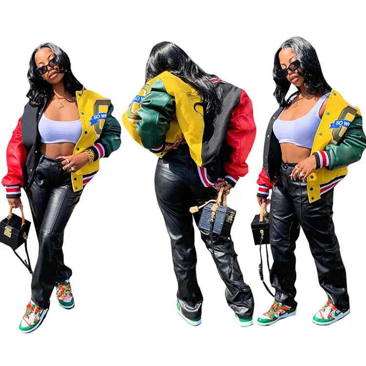 

fall women  clothing short coats custom crop varsity jackets Bomber Letterman Baseball Jacket