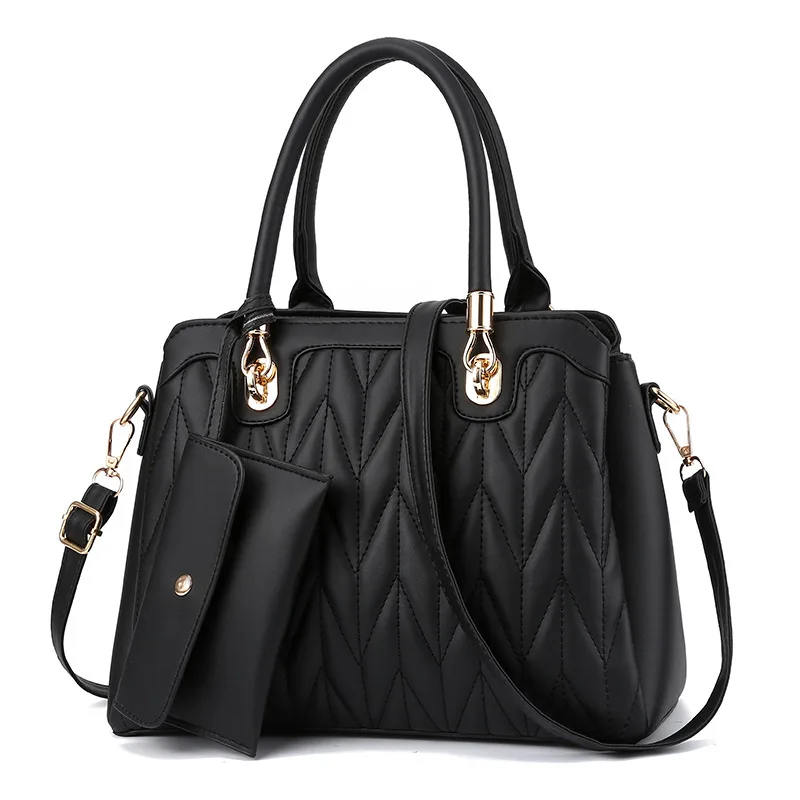 

2021 new high quality PU leather ladies handbag set gird tote bags, Customized color