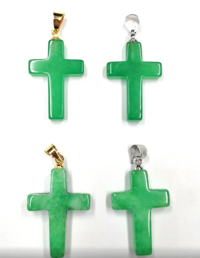 

Jialin wholesale Chinese women green jade gemstone original natural real green yellow jade cross pendants necklace with chain