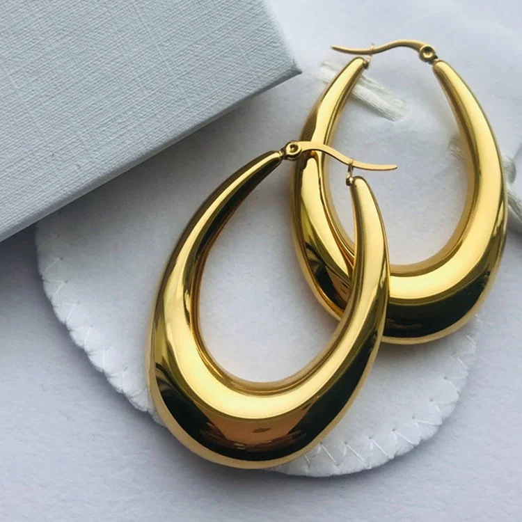 

Top Selling Hypoallergenic 18k Gold Plated Hollow Oval Hoop Earrings, Water Resistant Large Hoop Earrings for Women, Gold, rose gold, steel, black etc.