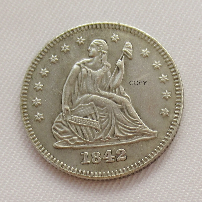 

Reproduction US 1842 P/O Seated Liberty Quarter Dollar Silver Plated Decorative Commemorative Coins