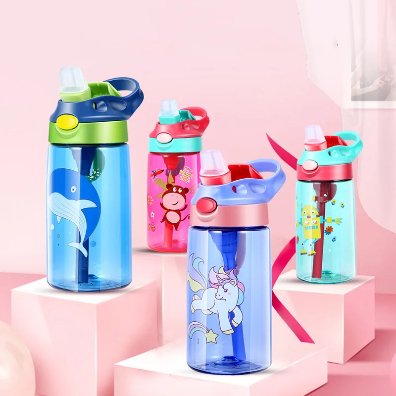 

Seaygift 2020 yiwu wholesale 500ml cute kids plastic water bottle portable cartoon pattern unicorn straw water bottle for school, As picture