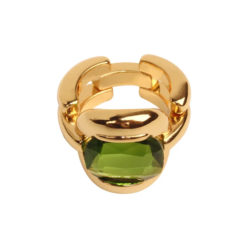 

Personality Emerald Semi-precious Stone Ring Retro Horn Bamboo Ring for Women Gold Plating Copper Luxury Women