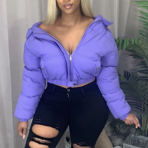 

2021 Zipper Pocket Maillot Solid Jacket Women Down Jacket Purple Jacket