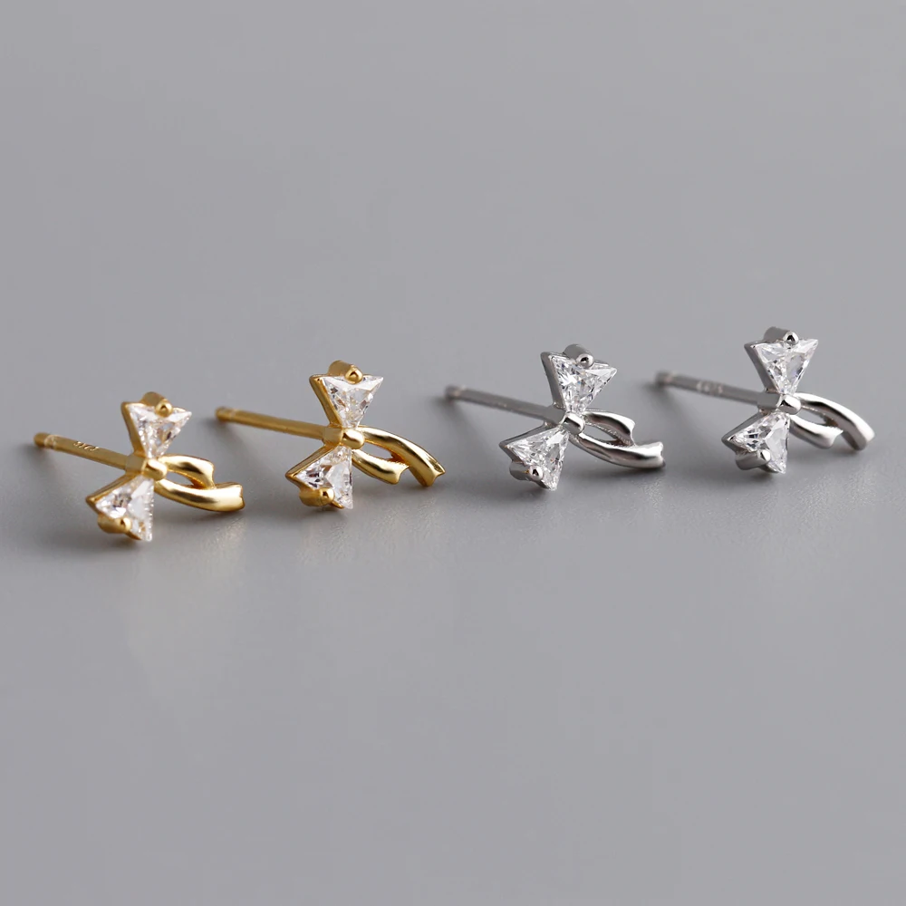 

fashion 925 sterling silver Bow shaped gold plated stud earring jewelry for women