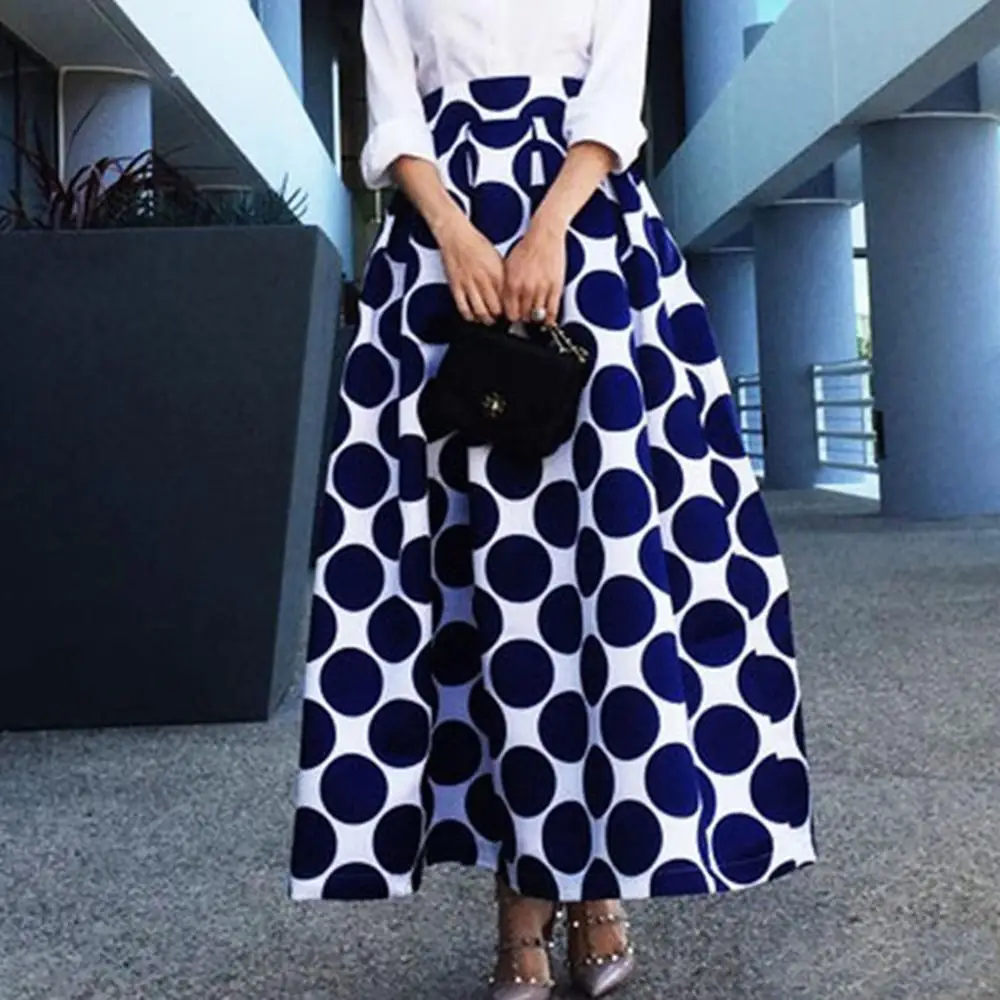 

Printing Women Long High Waist Skirts Latest Design Fashion Umbrella Model Casual Skirt Polka Dot Spring Summer Autumn Winter