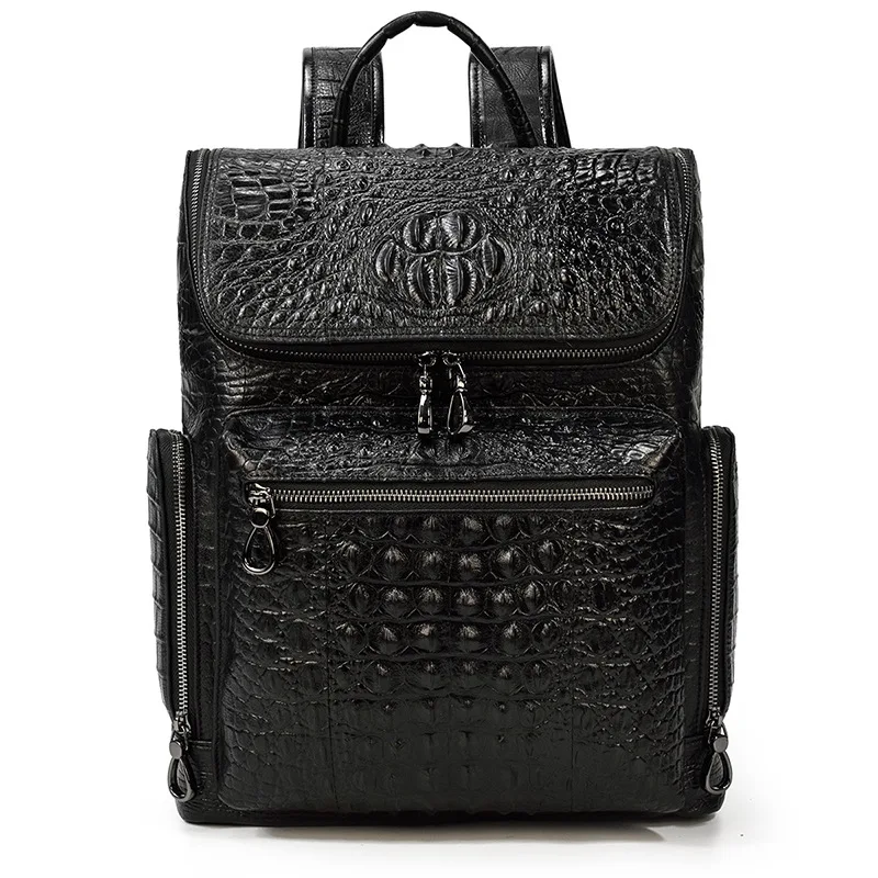 

Men's Korean style laptop backpacks crocodile pattern travel business man black bags luxury custom men backpack leather luxury