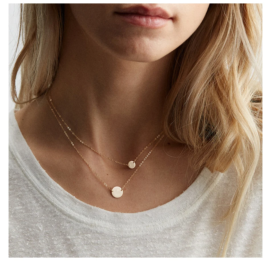 EManco Minimalist Layered Set Stainless Steel Gold Plated Necklace Set Women Link Chain Disc Necklace Elegant Jewelry Set