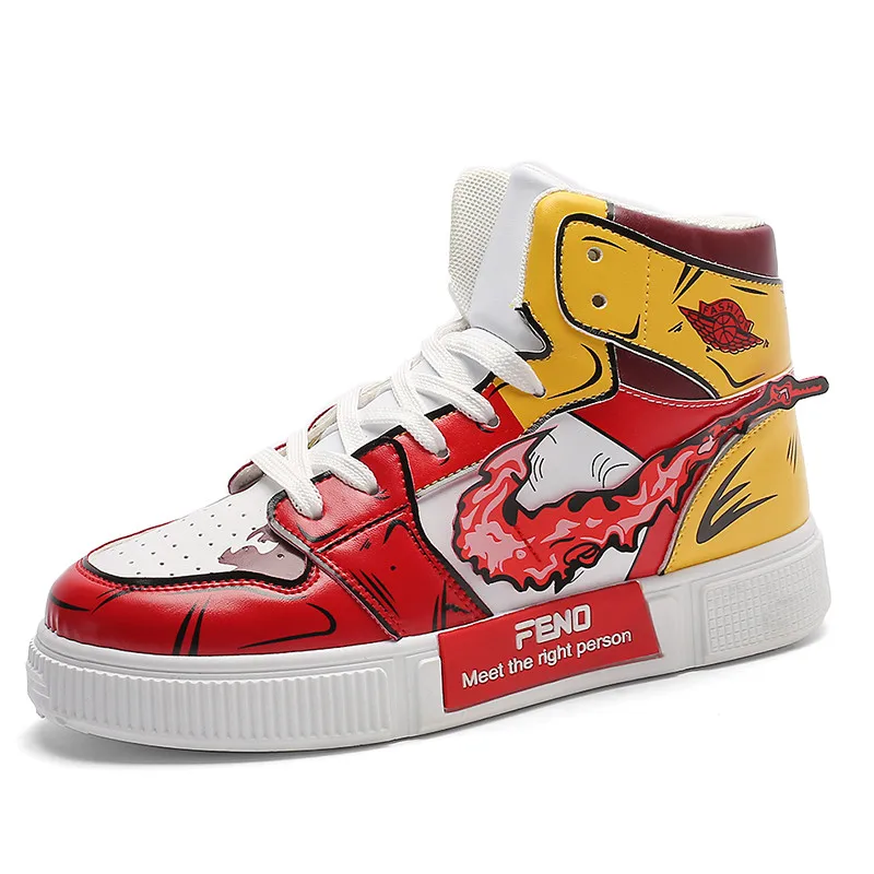 

2021 Fashion AJ1 Animation Printing Unisex Skateboard Shoes Women 3D Comic Men's Casual Sneakers, Red