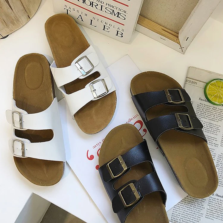 

Wholesale 2021 Hot Sale Summer Open Toe Two Strap Flat Unisex Cork Slippers Sandals for Men, Black,white or as your request