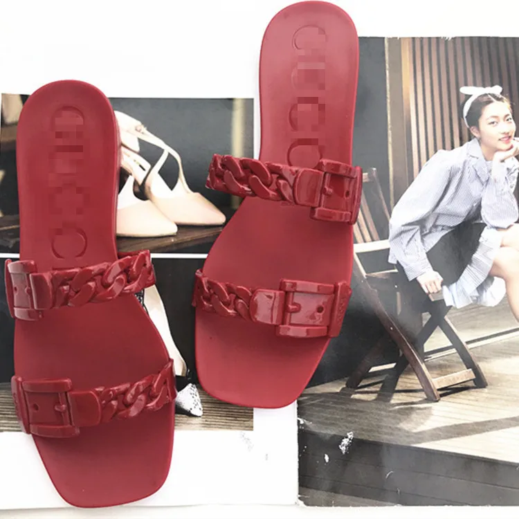 

summer beach jelly slipper flat casual female wholesale open toe slide Pvc sandals outdoor two belt slides slippers, Red,black,apricot,green