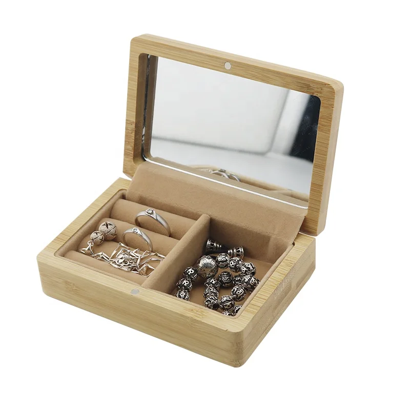 

Rectangular Bamboo wood case mirror jewelry box for ring necklace bracelet gift box storage box