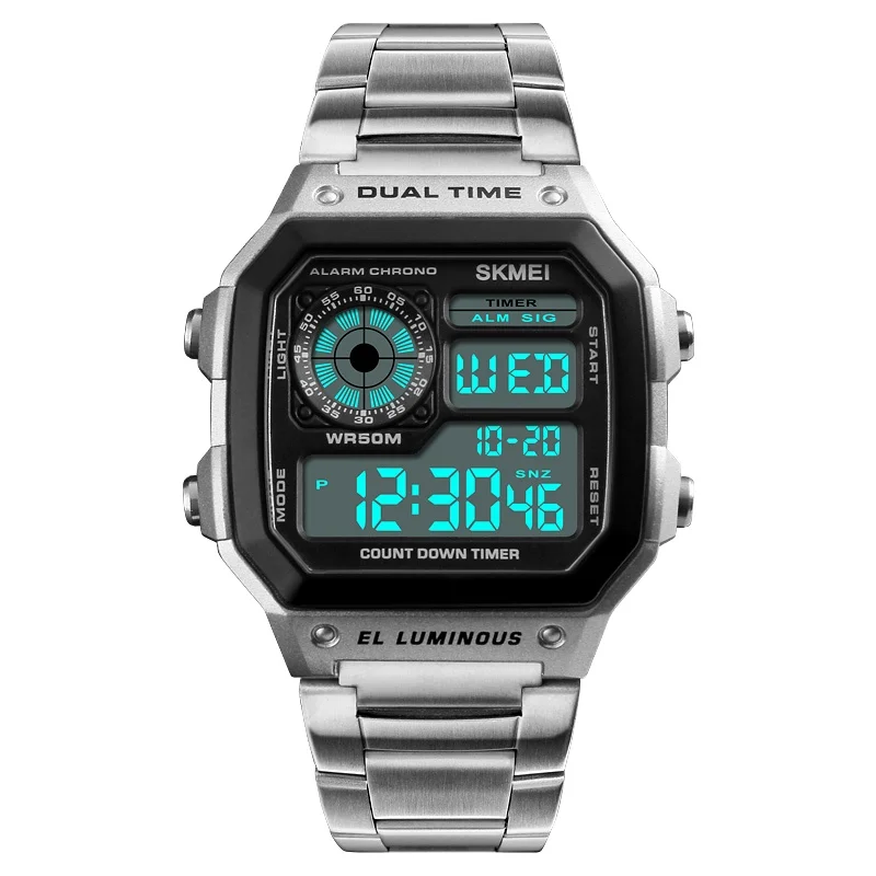 

SKMEI 1335 Digital Sport Men's Watch Luxury Stainless Steel Chronograph Luminous Electronic Watches Relogio