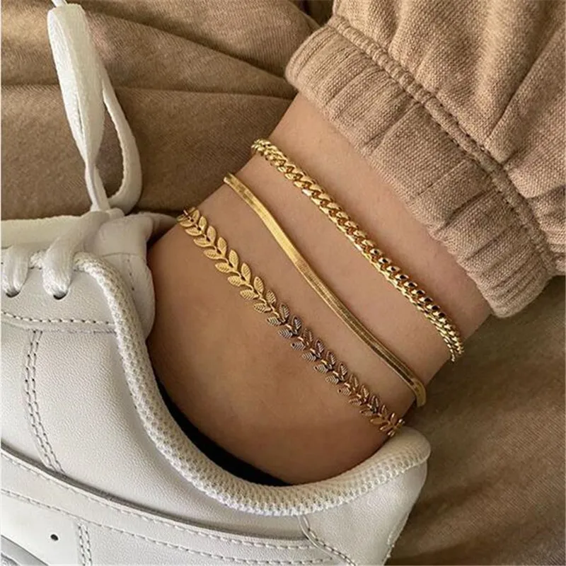 

Hot Selling Women Boho Jewelry Summer Cuban Link Chain Anklet Bracelet for Women