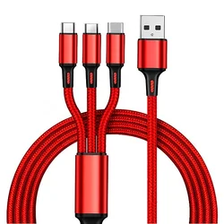 Hot Sale 1.2M 3 In 1 Nylon Braid Fast Charging Multiple USB Charging Cable For Iph/Type-C/Android