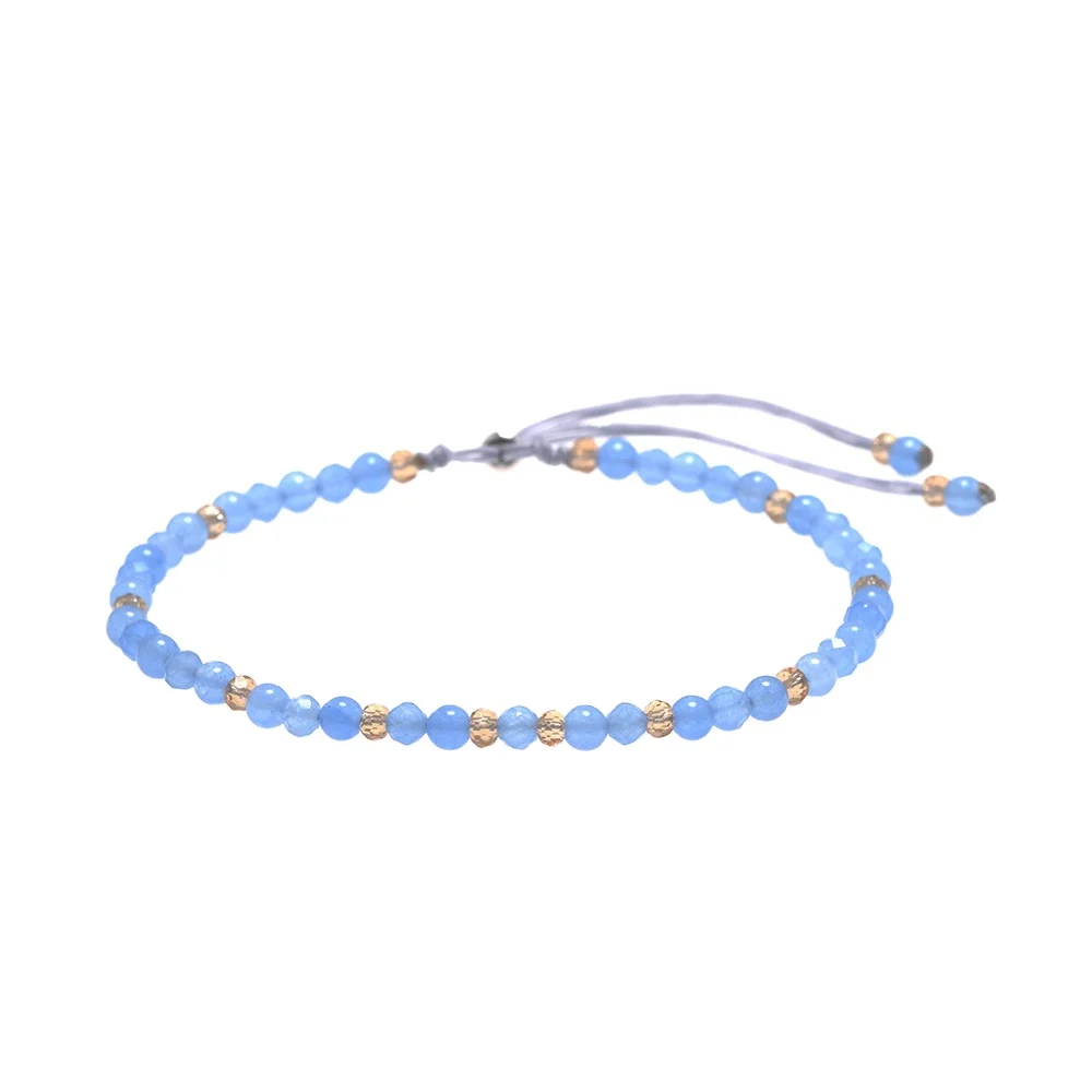 

Handmade Sea Blue Natural Stone Small Beads 925 Sterling Silver Bracelets For Women