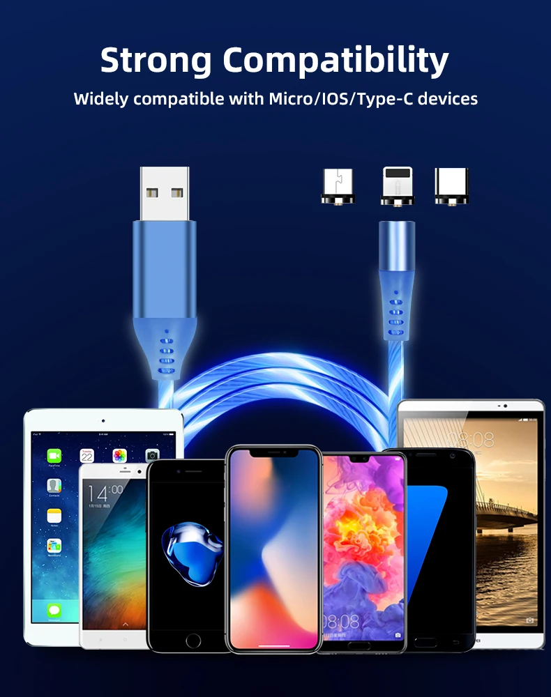 Magnetic streamer absorption USB Snap Quick Connect 3 in 1 Magnetic Charging USB Cable - ANKUX.COM