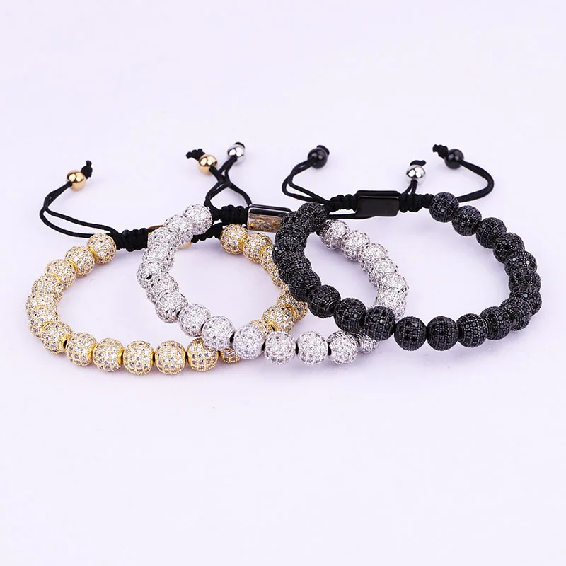 

New Design Luxury Bracelet Micro CZ Pave Ball Men Women Jewelry Beads Custom Logo Macrame Adjustable Bracelet