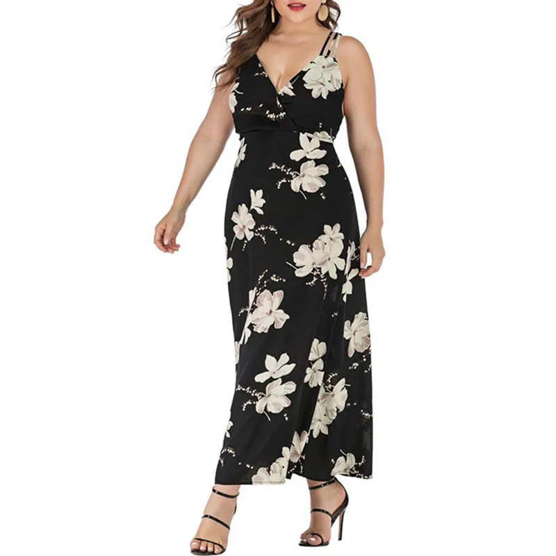 

Women Fashion Print Hanging Bandwidth Loose Dress Plus Size Girl Casual Elegant Maxi Apparel, Customized color