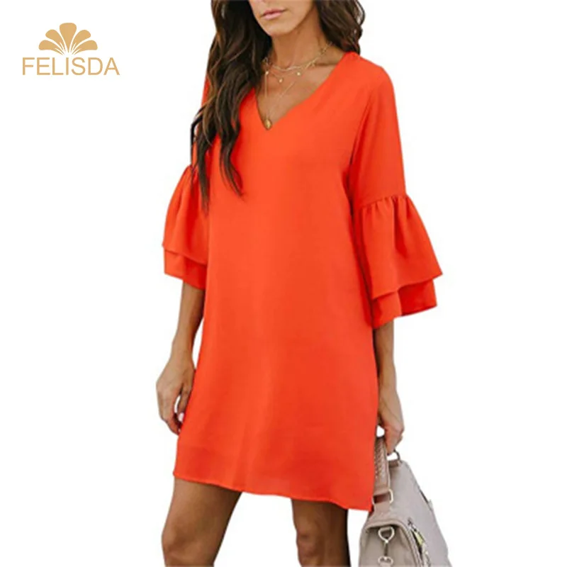 

Amazon eBay Explosion Dress Hot Selling Sexy V-neck Flared Sleeve Women Clothing Summer Casual Dresses