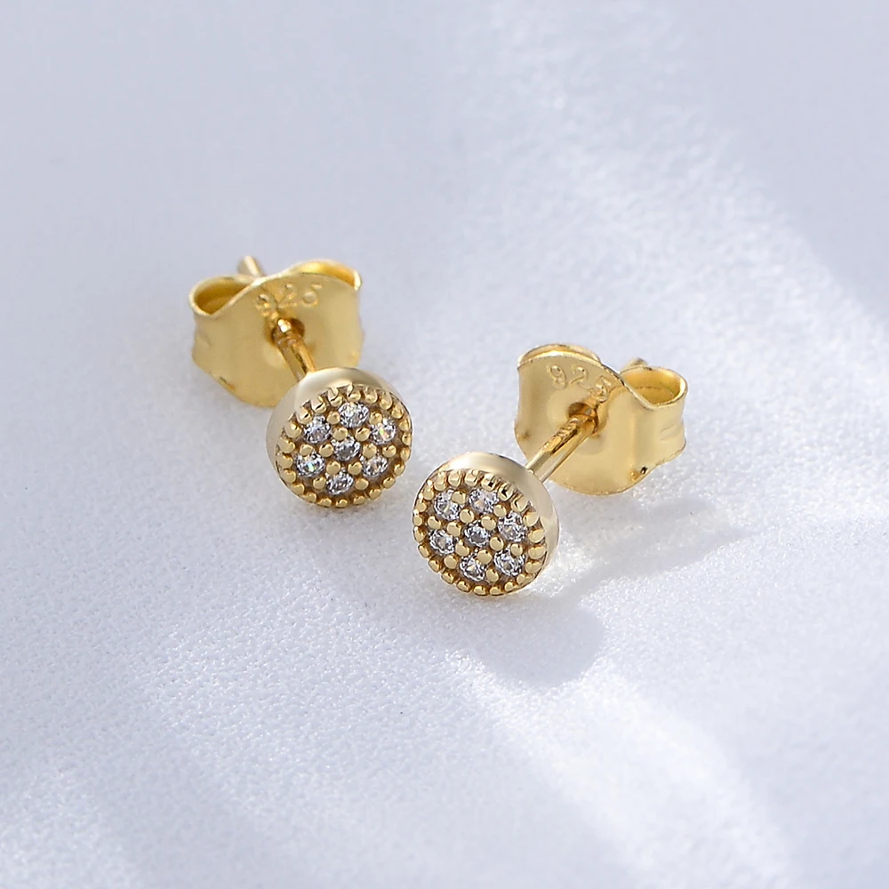 Peishang Jewelry OEM/ODM Factory  Wholesale 925 Sterling Silver 14K 18k Gold Plated CZ Halo Small Woman Wedding Stud Earring