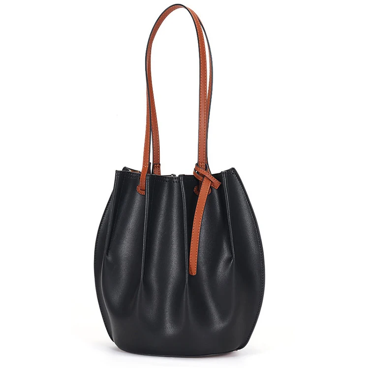 

EGL136 Korean large-capacity female niche tote genuine leather handbags women shoulder bucket bag
