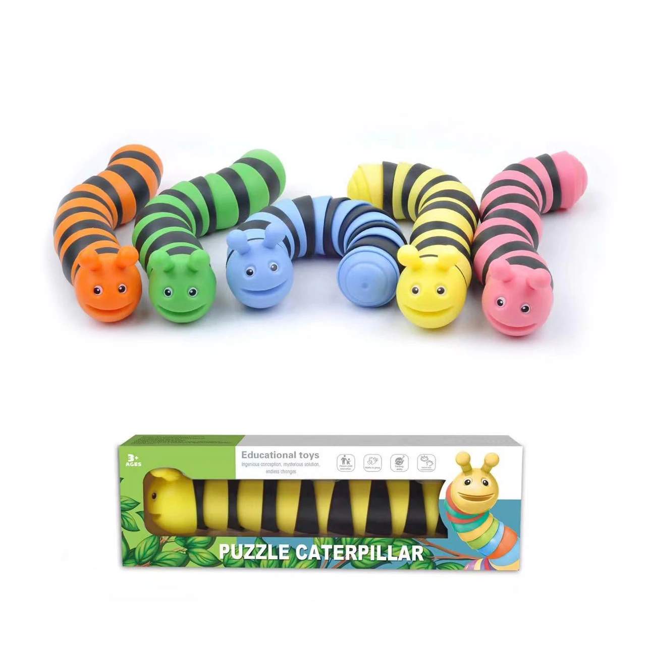 

EE855 3D Puzzle Caterpillar Fidget Snail Stress Relief Fidget Worm Sensory Toys Snail Articulated Rainbow Fidget Toys Slug