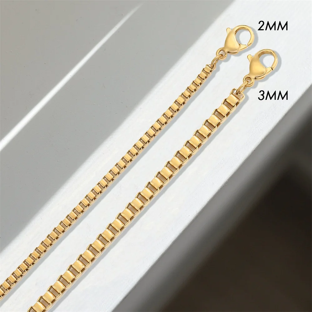 

eManco 2021 New Arrivals 2mm 3mm Silver Gold Titanium Steel Necklace Mens Women Stainless Steel Round Box Chain Necklace