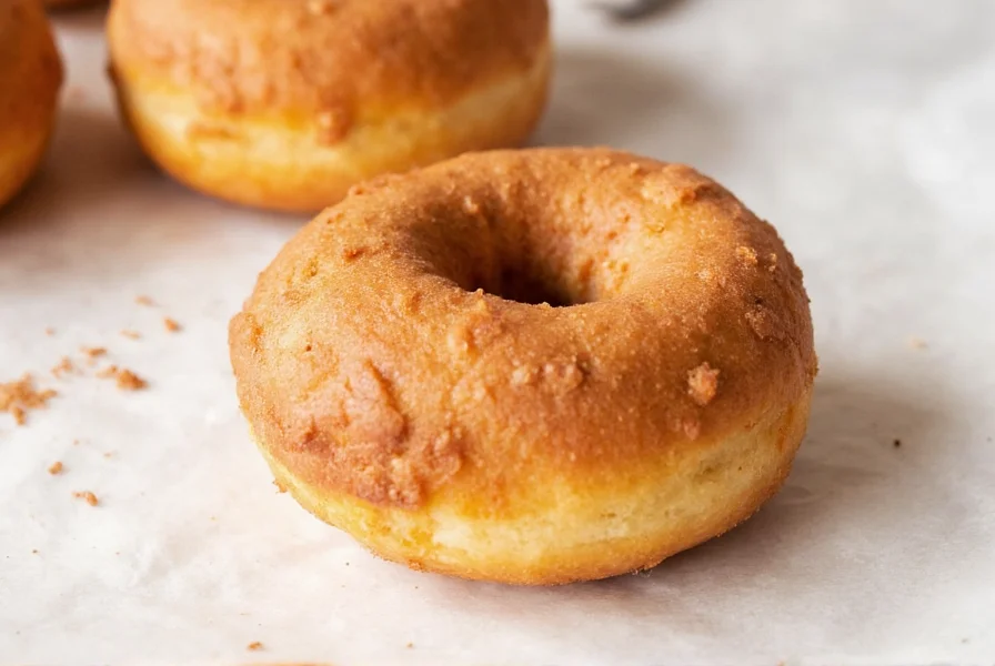 Freshly baked cinnamon roll donuts with visible spiral filling and cream cheese glaze on a rustic wooden table